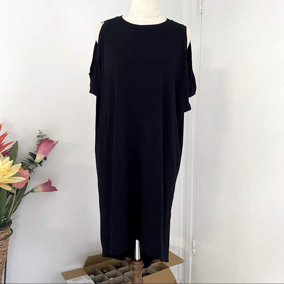 Witchery Shift Tee Midi Black Dress Split Cold Shoulder Size 6 - Picture 2 of 6